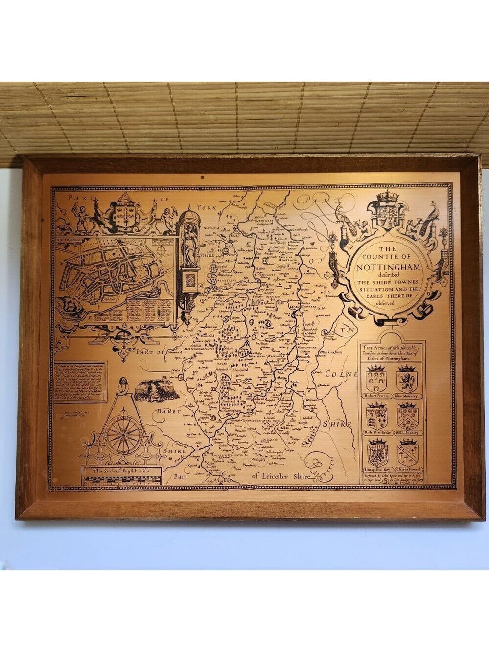 Vintage Coppercraft John Speed Map • Nottinghamshire • Wood Mounted Wall Art